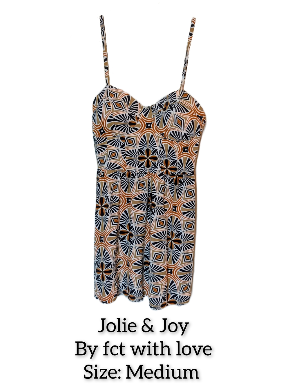 Medium Geometric Print Spaghetti Strap Slip Dress - Black & Tan